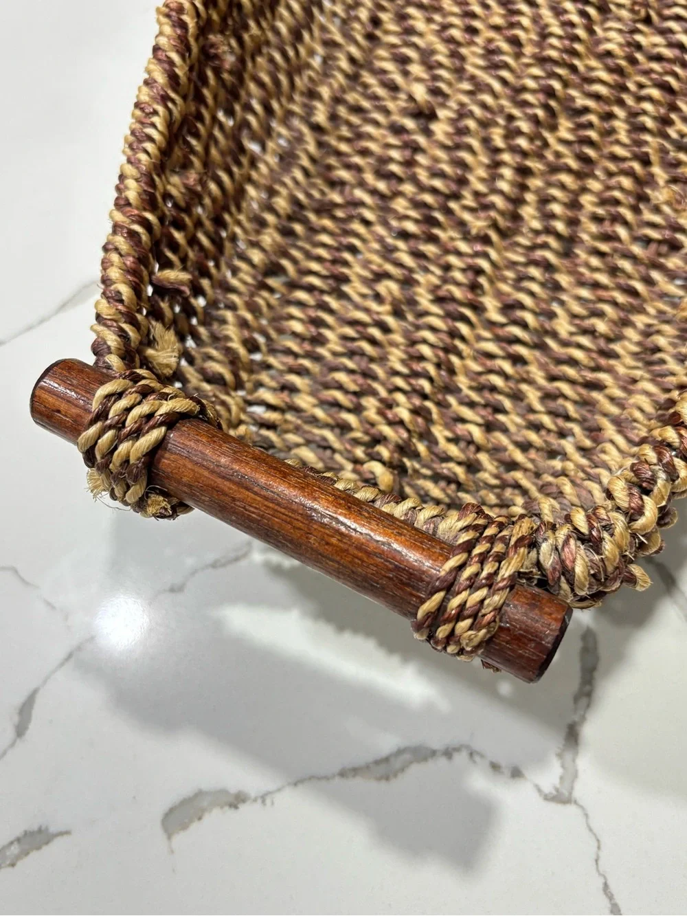 Handwoven Brown Seagrass Tray Basket Wooden Handles Home Decor Braided Wicker